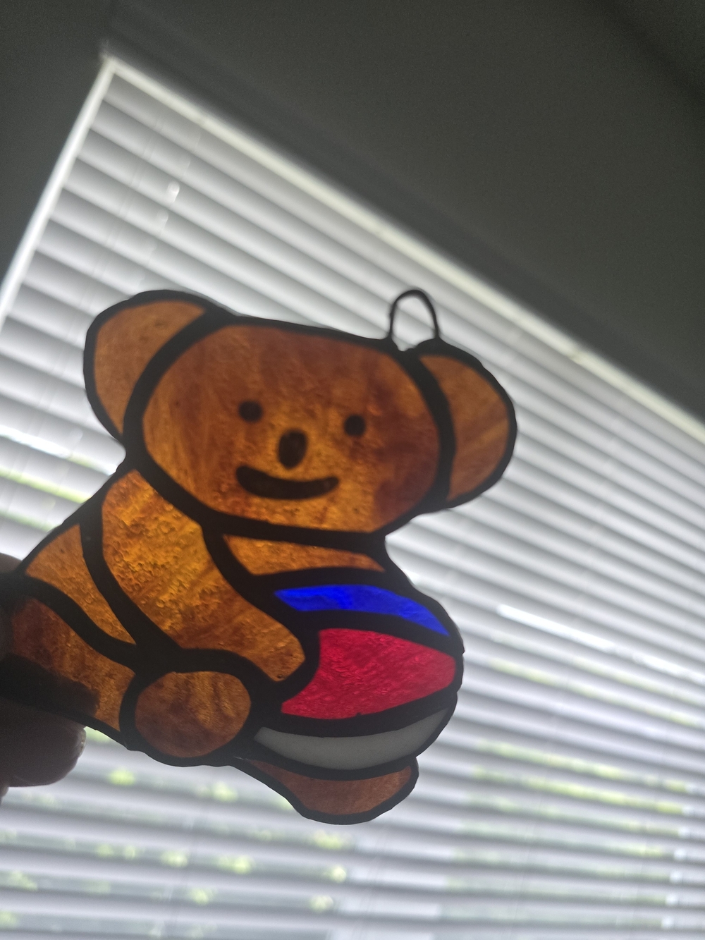 Vintage Stained Glass Koala Teddy Bear W Beach Ball Sun Catcher 4x4